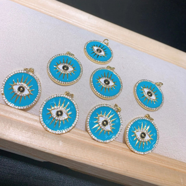 CZ8405 18k Gold Plated brass cz diamond pave rainbow enamel evil eyes charms Pendant