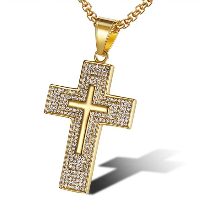 NS1146 fashion hiphop charm stainless steel pendant necklace, high quality 18K gold plated  box chain with CZ cross men necklace