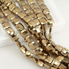 HB3161 Pyrite Colour Plated Hematite Faceted Jewelry Square Beads