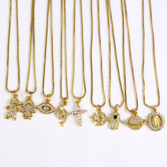NZ1097 Dainty Mini CZ Micro Pave Charm Necklace Gold Women Jewelry Diamond Cross Heart Pendant Chain Necklace,