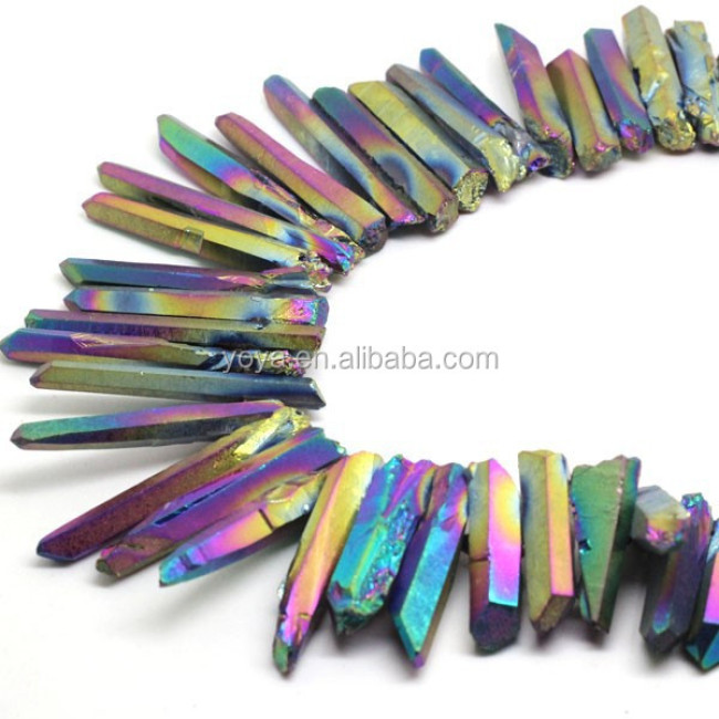 CR5218 Spike Beads Titanium rainbow plated crystal quartz point