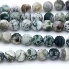 AB0695 Frosted Matte Tree Agate Beads,Matt White Green Semiprecious Stone Beads