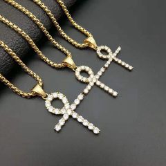 NS1141 Trendy stainless steel cross charm pendant necklace ,fashion 18k gold hiphop ankh  men necklace
