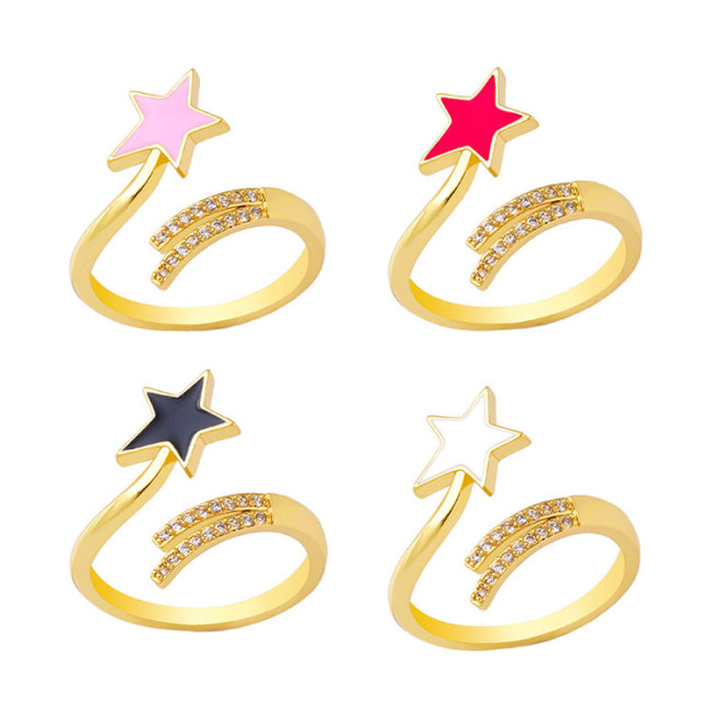 RM1322 Fashion CZ paved 18k Gold Plated Diamond Cubic Zirconia CZ Micro Pave Rainbow Enamel Star Rings  for Ladies