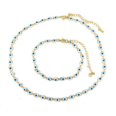 S11085 18k Gold Plated Evil Eyes Marquee Bead Satellite Rosary Chain Necklace Bracelet Jewelry Sets for Women Ladies