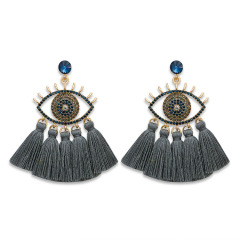 ET1067 fashion multilayer handmade cotton thread rhinestone ladies earring bohemian women crystal alloy evil eyes tassel earring