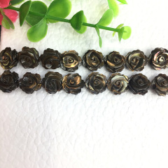 SP4101 Double Sides Brown MOP shell carved rose flower Beads