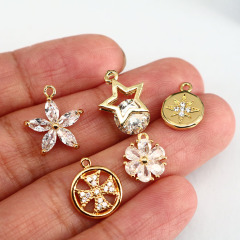 CZ8261 Mini Jewelry Supplies Gold Filled CZ Micro Pave Flower Charms,Tiny Small CZ Diamond North Star Cross Charms Pendants