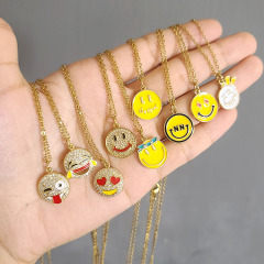 NZ1261 fashion happy face pendant ladies necklace ,charm smile face pendants custom O chain necklace for women