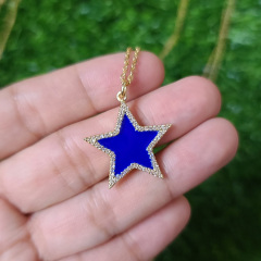 NZ1242 Chic Dainty Gold Enamel Neon CZ Paved Star Pendant Stainless Steel Chain Necklace for Ladies Women
