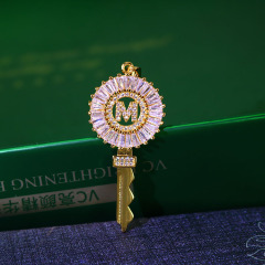 CZ Micro Diamond Pave Letter Key Charm Pendants,Cubic Zirconia Inlaid Bailed Key Initial Copper Pendant
