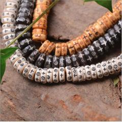 OB0110 White Black Brown Natural Ox Bone Carved Disc Heishi Rondelle Spacer Beads