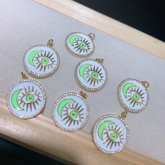 CZ8408 Gold Plated CZ diamond pave evil eyes moon multi colored enamel charms Pendant