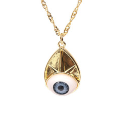 NM1209 18k Gold Plated Rainbow Resin Evil Eyes Teardrop Pendant Chain Necklace for Women 2021