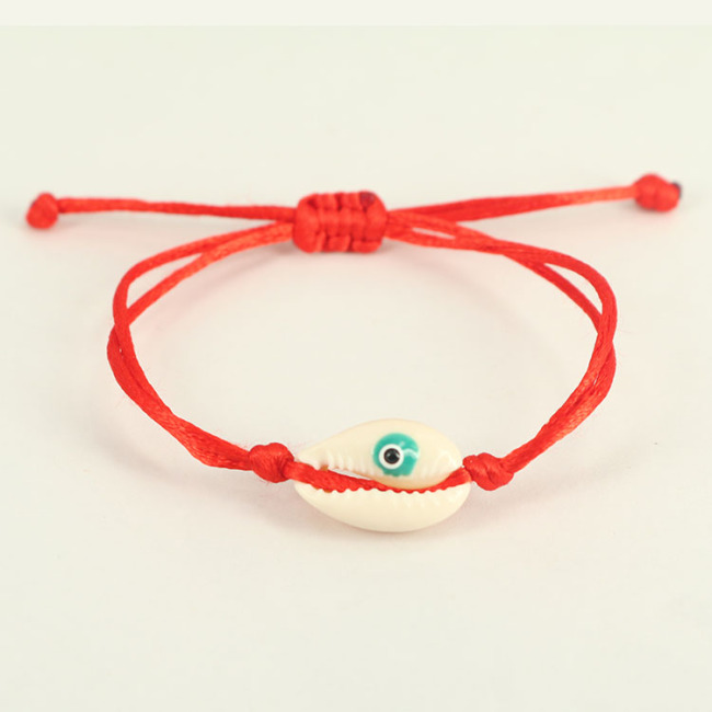 BE1012 Dainty Natural Cowrie Cowry Shell with Evil Evileye Eye Woven Friendship Adjustable Bracelet for Women Girls