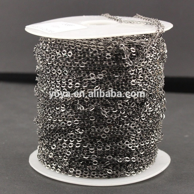 BC1164C Gunmetal Cable Chains,Black Plated Brass Chains Spools, Little Oval Soldered Flat Cable Chains