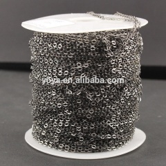 BC1164C Gunmetal Cable Chains,Black Plated Brass Chains Spools, Little Oval Soldered Flat Cable Chains