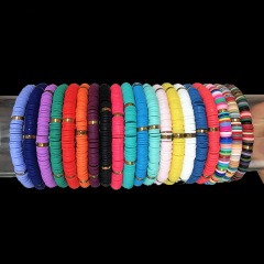 BP1005 Trial Jewelry Colorful Bohemian African Vinyl Discs Polymer Clay Disc Heishi Beads Elastic Bracelets