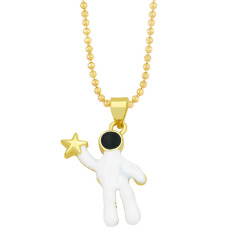NM1225 18K Gold Plated Enamel Astronaut Pendant Necklace Spaceman Necklace Space Planet Star Moon Celestial Jewellery