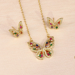 S11070 Jewellery set18K Gold Plated CZ Micro Pave Butterfly Charm Chain Necklace and stud earring Jewelry sets