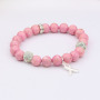BR0502 Custom Polymer Clay Heishi Disc Beaded Bracelet with charm Stone Beads Beaded Breast Cancer Awareness Bracelet