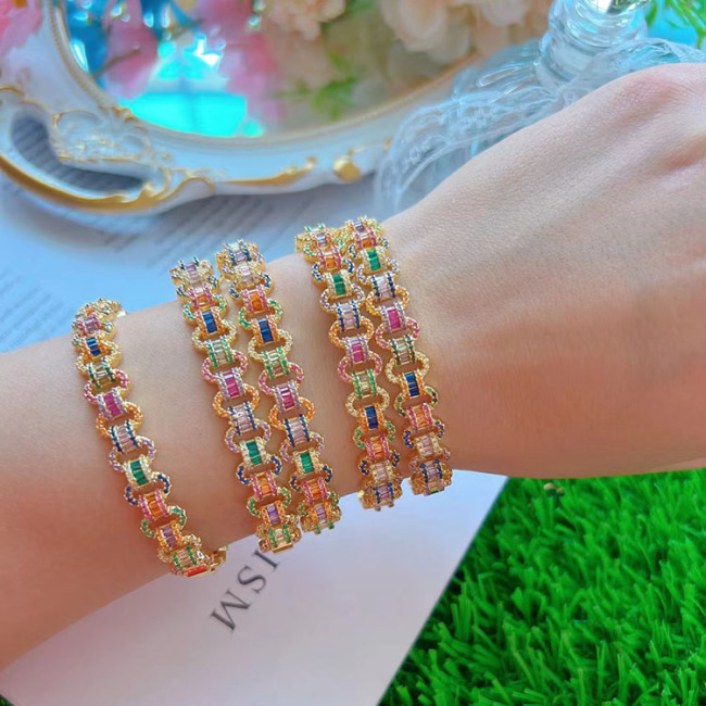 BC2067 Women Jewelry 18k Gold plated Rainbow Cubic Zirconia Diamond CZ Enamel Stripe Stacking Bangle Bracelets