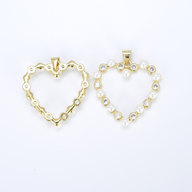 CZ8332 18K Gold Plated Pendant, Cubic Zirconia Pave Pearls Heart Love Charm Pendant,  Jewelry Making supply