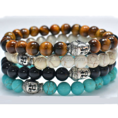 BR0170 Hotsale Silver Buddha Head Bracelet,Natural Gemstone Beaded Bracelet