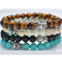 BR0170 Hotsale Silver Buddha Head Bracelet,Natural Gemstone Beaded Bracelet