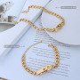 S11096 Non Tarnish 18k Gold Plated Surgical Titanium Stainless Steel Buckle Curb Chain Collar Necklace and Bracelet Jewelry Set