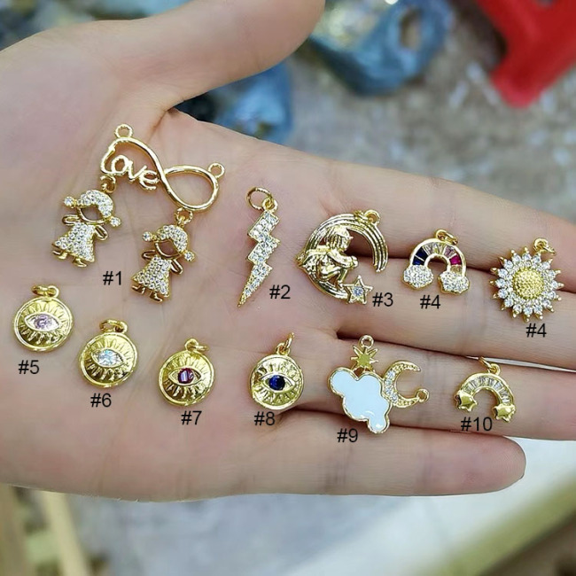 CZ8310 Dainty Mini Gold CZ Micro Pave Rainbow Evil Eyes Sun Flower Daisy Charm Pendants