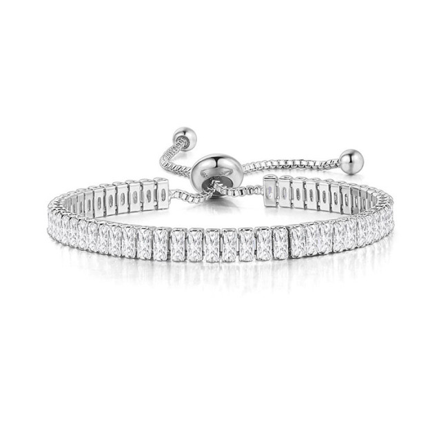BC1314 Rectangle Diamond Zircon Cubic Zirconia Chain Slide Bracelet,Diamond CZ Adjustable Bracelets Dainty Tennis Bracelet