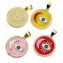 CZ8454 Rainbow Enamel Multicolor CZ Zircon Micro Pave Evil Eyes and Moon on Disc Round Charm Pendant for Necklace Jewelry Making