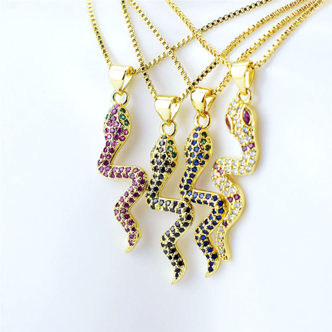 NZ1079 New Diamond Women's Snake Jewelry Chic Cubic Zirconia CZ Micro Pave Snake Pendant Designer Necklace