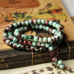 108 8mm Variety of Ceramic Tibetan Buddhist Prayer Beads Necklace Buddha Mala Rosary 3 layers Charm Bracelet for Women