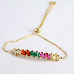 BC1273 Fashion Gold Plated Colorful Zircon Leaf crystal bracelet, CZ Tennis Rainbow Charms Bracelet For Jewelry