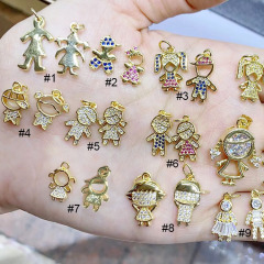 CZ8503  Mini Little 18k Gold Zircon CZ Micro Pave  Boy and Girls Kids Children Charms for Bracelet Earring Jewelry Making