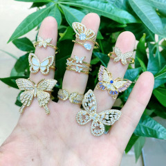 RM1363 Dainty New Gold Crystal Diamond CZ Paved Double Triple Layer Filigree Cluster Butterfly Rings for Ladies Women 2021