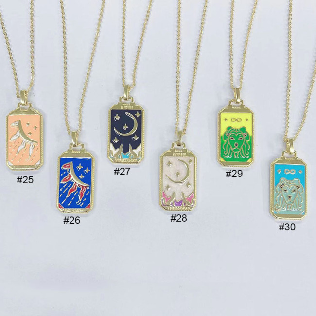 NM1250 18k Gold Plated Enamel Tarot Card Necklace,Star strength Sun Moon Symbolic Necklace Tarot Card Jewelry Mystic Jewelry