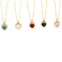 NZ1277 18k gold plated Diamond Zircon Cubic Zirconia Heart Pendant stainless steel chain women's necklace