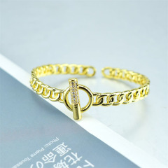BC2045 18K Gold Plated Star Curb Link Chain Zircon Baguette Toggle Clasp Charm Hand Cuff Bangle Bracelet for Women