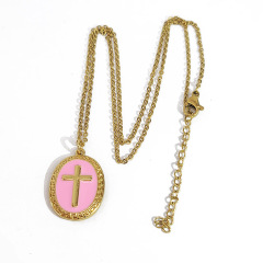 NM1207 gift stainless steel O charm enamel cross pendant necklace ,fashion enameled cross colored women necklace