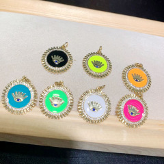 CZ8426 CZ diamond pave Gold Plated brass metal evil eyes multi colored enamel charms Pendant