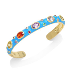 BC2058 Trendy jewelry 18K Gold Plated Enamel Multi Colored Oval CZ Micro Pave Cuff Bangle for Women Ladies