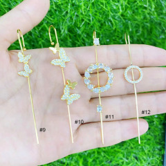 EC1744 CZ Pave Daisy Ear Wrap Crawler Hook Earring Modern Cane Ear Climber, Gold-plated Butterfly Edgy Ear Pin Cuff Earring