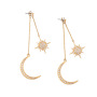 EM1110 Popular Rhinestone Crystal Pave Moon Crescent and Star Linear Dangle Earrings for Women