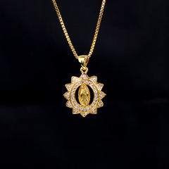 NZ1058 CZ Micro Pave Virgin Mary Saint Medal Necklace Gold Plated Women/Men Christian Jewelry Medal Pendant Necklace,