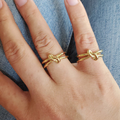 RM1187 Dainty Delicate  Minimalist Gold Plated Rope Twisted Link Curb Cuban Star Stack Rings for Ladies