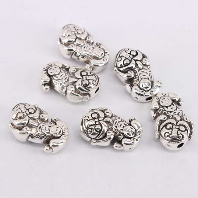 JS1403 Antique Silver Chinese Pixiu Wealth Symbol Animal Beads,Chinese fortune beads,Good Luck Sign Metal Beads