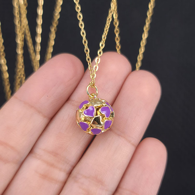 NM1255 Gold Plated Stainless Steel Chain Enamel Multi Colored Heart Ball Pendant Necklace for Women